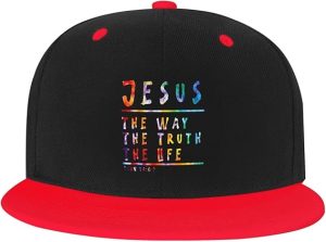Jesus is The Way The Truth The Life Flat Bill Hats for Men Hip Hop Flat Bill Brim Adjustable Baseball Cap